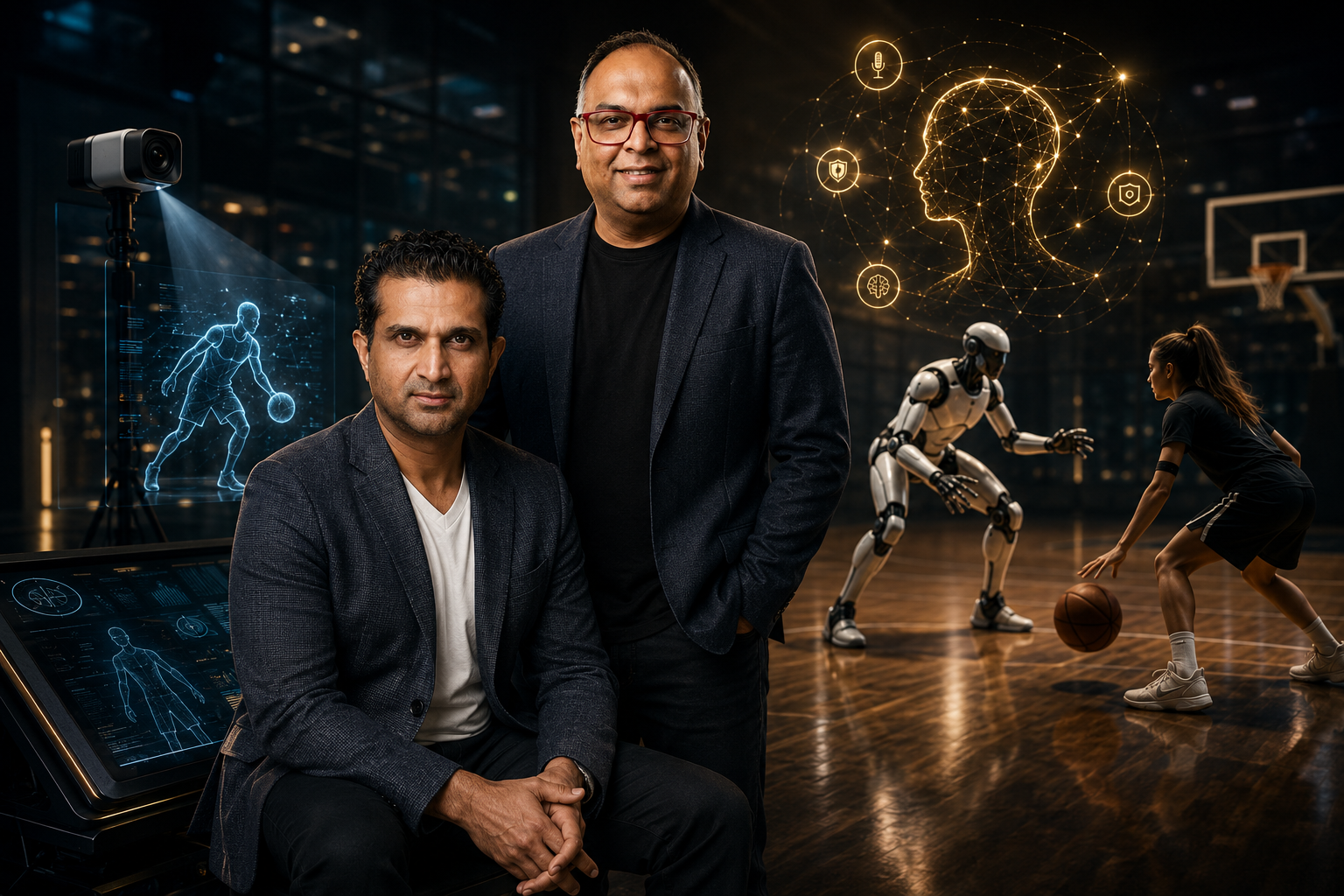 Founders with AI and humanoid robot showcase
