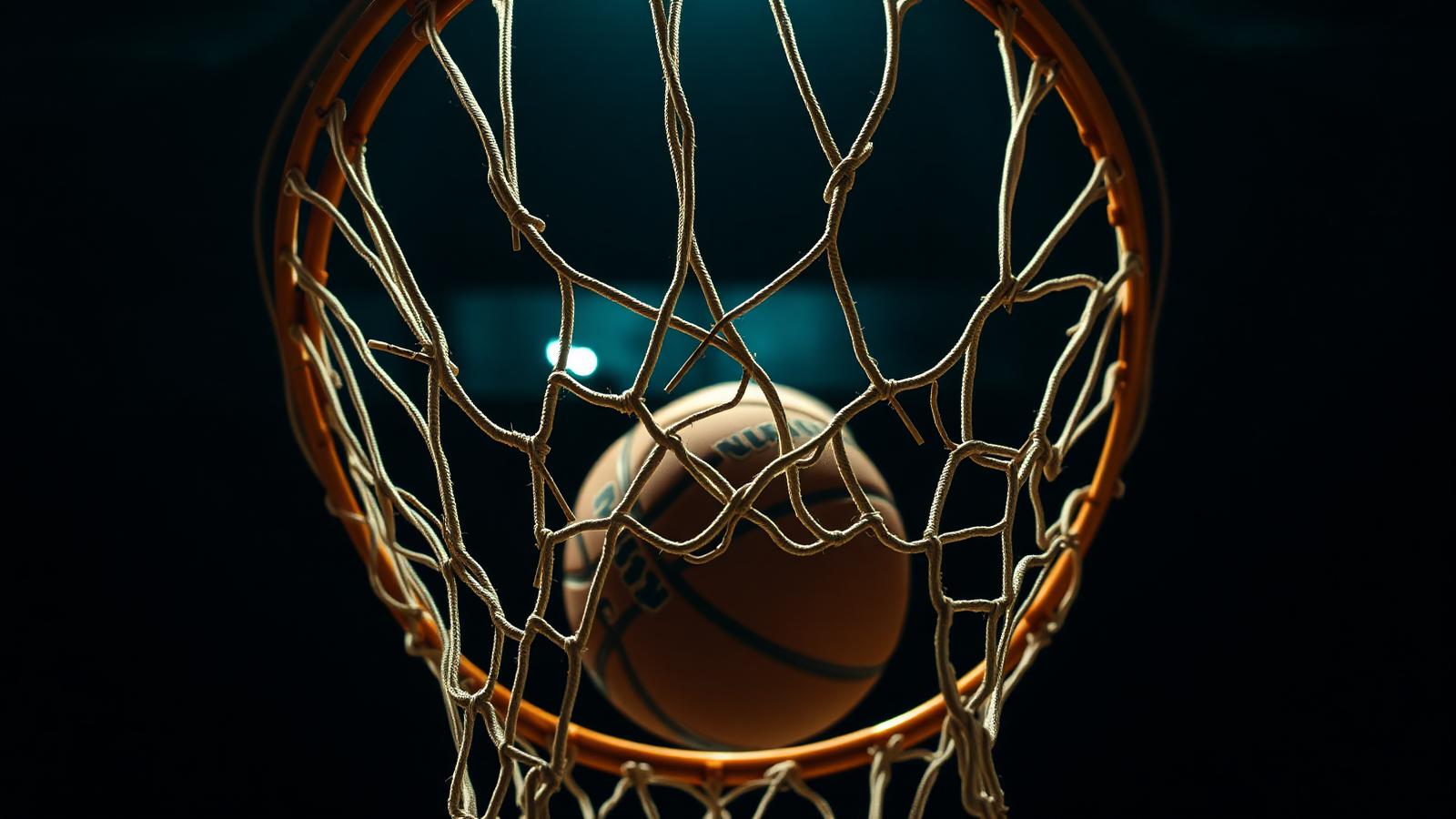 A basketball dropping through the net