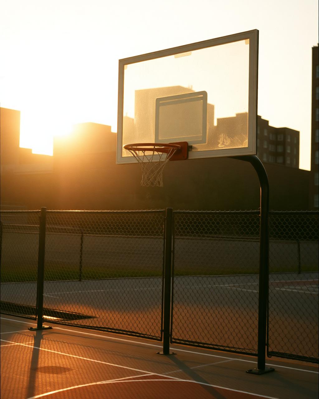 An outdoor basketball court at sunset, representing Eddie Johnson's Chicago beginnings