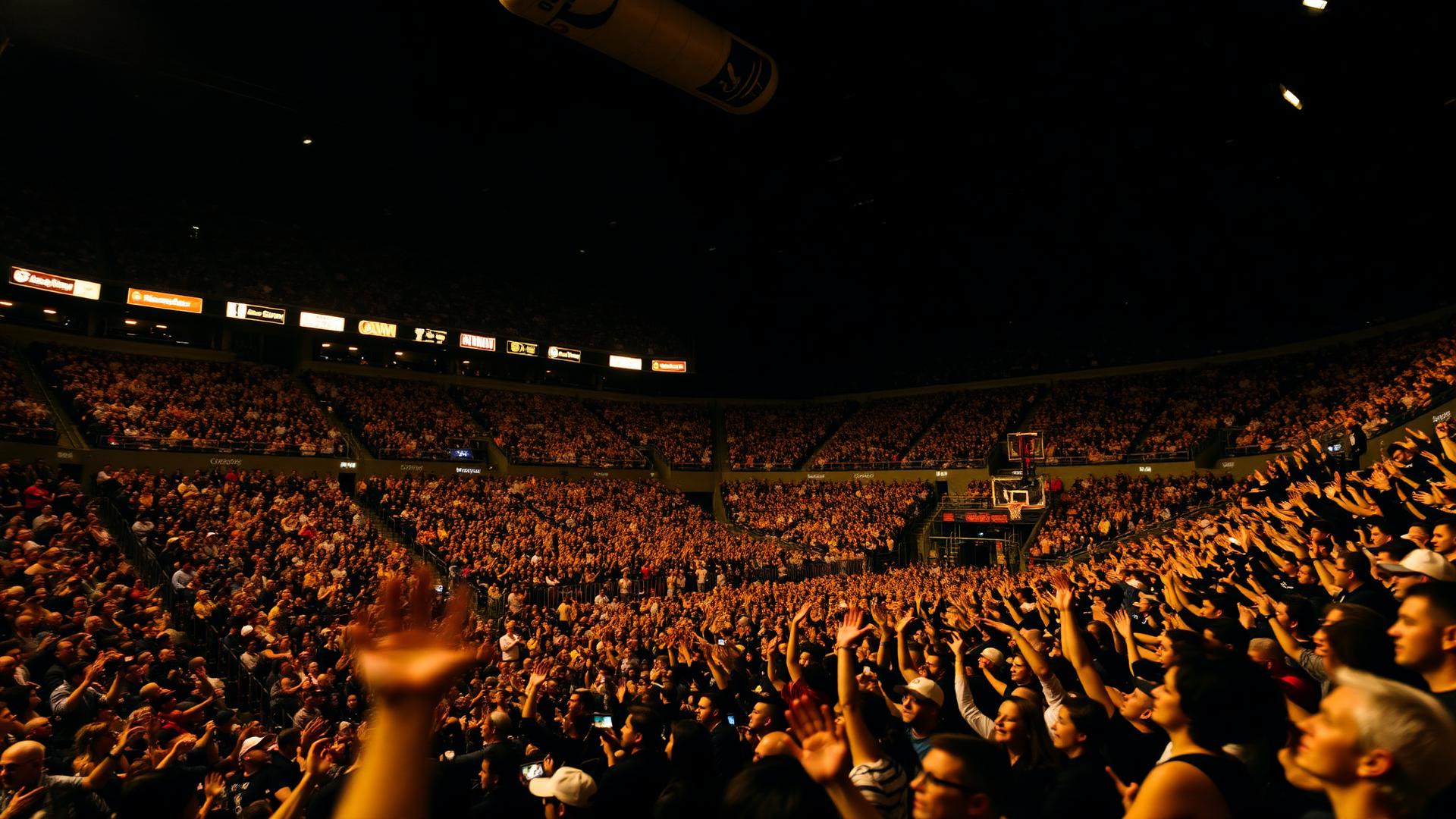 A full basketball arena during a game