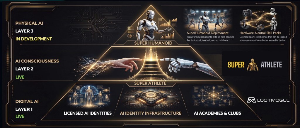 The three-layer Super Athlete architecture: Digital AI, AI Consciousness and Physical AI