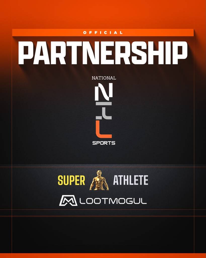 Official partnership graphic: National NIL Sports with SuperAthlete and LootMogul